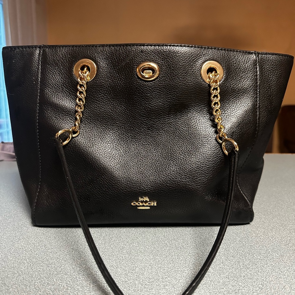 Coach Black Leather Tote Bag